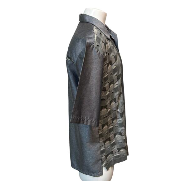Michael Irvin 88 Shirt Sz M Silver Silk Blend Button Up Textured Geometric Retro - Picture 6 of 9